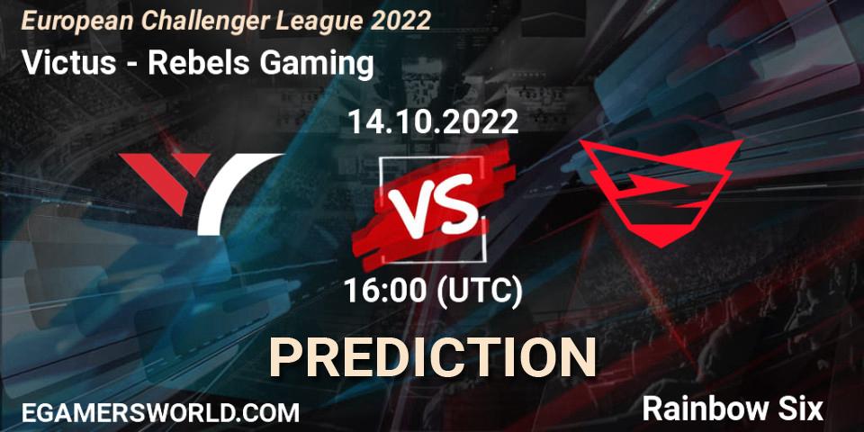 Prognose für das Spiel Victus VS Rebels Gaming. 14.10.2022 at 16:00. Rainbow Six - European Challenger League 2022