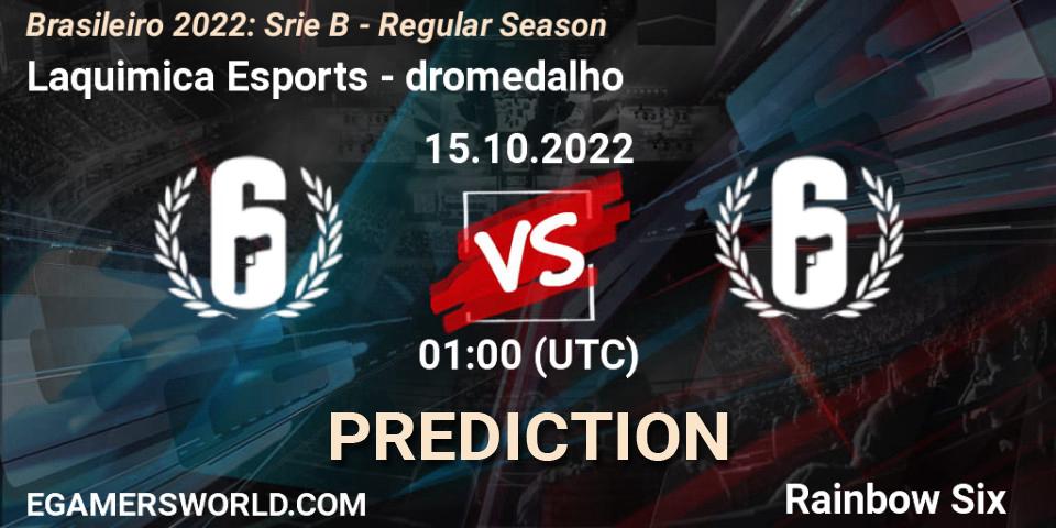 Prognose für das Spiel Laquimica Esports VS dromedalho. 15.10.2022 at 01:00. Rainbow Six - Brasileirão 2022: Série B - Regular Season