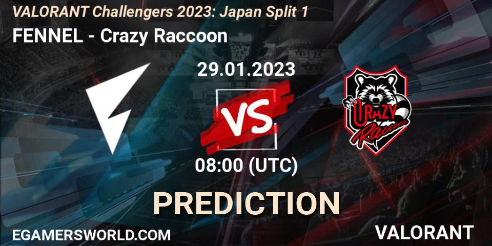 Prognose für das Spiel FENNEL VS Crazy Raccoon. 29.01.23. VALORANT - VALORANT Challengers 2023: Japan Split 1