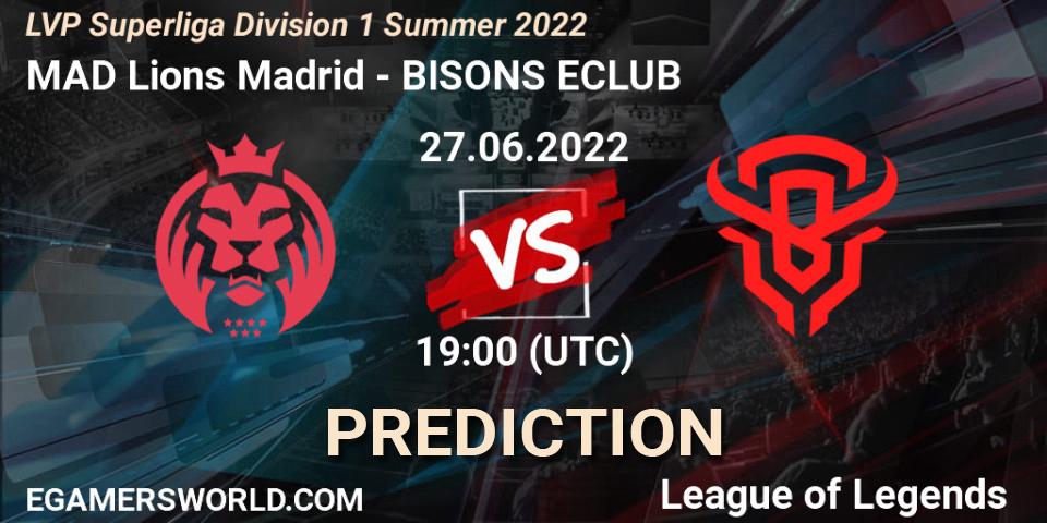 Prognose für das Spiel MAD Lions Madrid VS BISONS ECLUB. 27.06.2022 at 19:00. LoL - LVP Superliga Division 1 Summer 2022