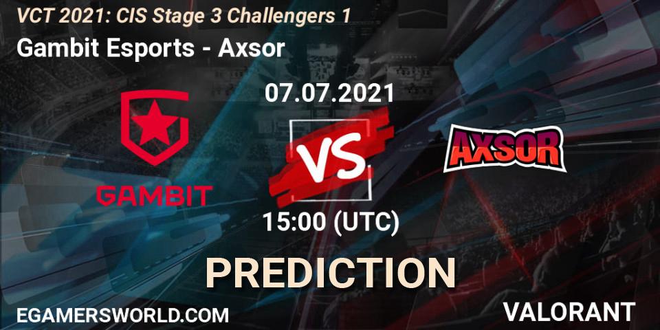 Prognose für das Spiel Gambit Esports VS Axsor. 07.07.2021 at 15:00. VALORANT - VCT 2021: CIS Stage 3 Challengers 1