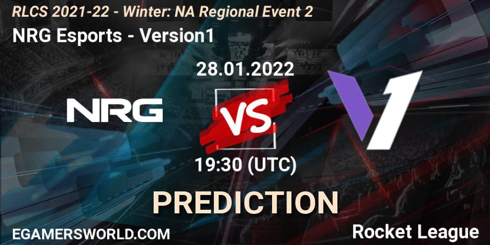 Prognose für das Spiel NRG Esports VS Version1. 28.01.2022 at 19:30. Rocket League - RLCS 2021-22 - Winter: NA Regional Event 2
