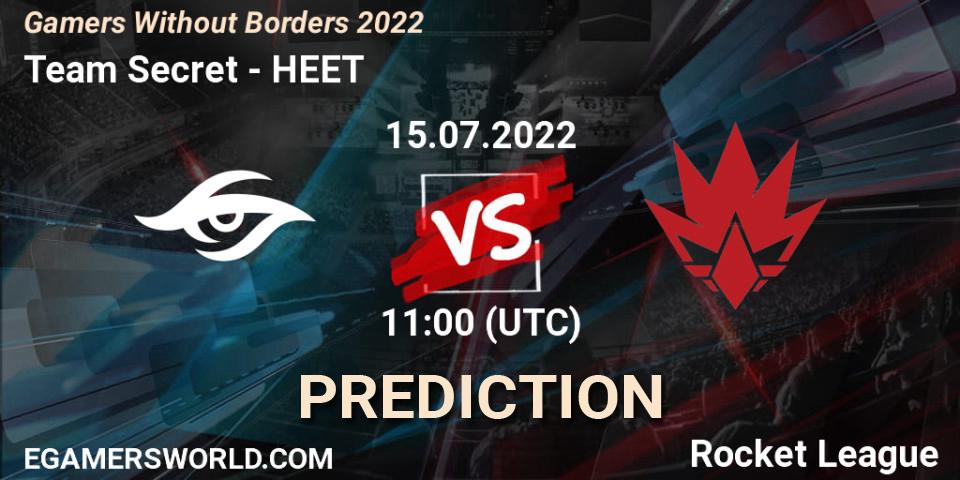 Prognose für das Spiel Team Secret VS HEET. 15.07.2022 at 11:00. Rocket League - Gamers Without Borders 2022