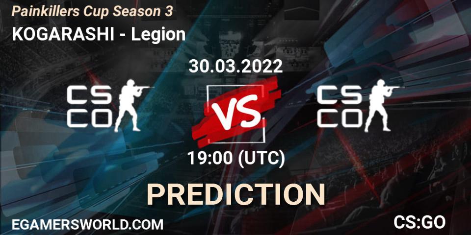 Prognose für das Spiel KOGARASHI VS Legion. 30.03.2022 at 19:00. Counter-Strike (CS2) - Painkillers Cup Season 3