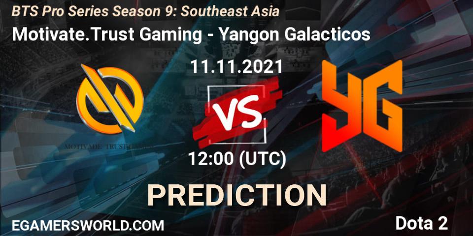 Prognose für das Spiel Motivate.Trust Gaming VS Yangon Galacticos. 11.11.2021 at 11:12. Dota 2 - BTS Pro Series Season 9: Southeast Asia