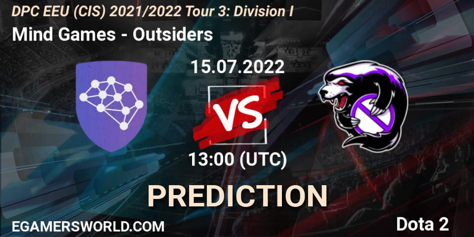 Prognose für das Spiel Mind Games VS Outsiders. 15.07.22. Dota 2 - DPC EEU (CIS) 2021/2022 Tour 3: Division I