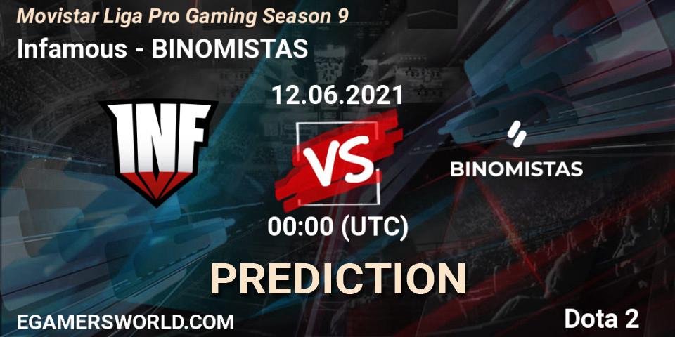 Prognose für das Spiel Infamous VS BINOMISTAS. 12.06.2021 at 00:01. Dota 2 - Movistar Liga Pro Gaming Season 9