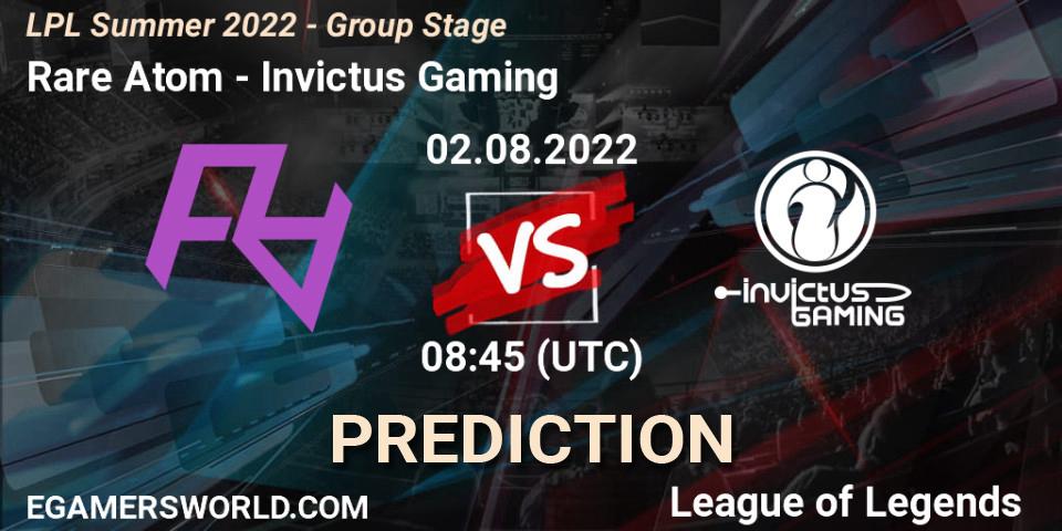Prognose für das Spiel Rare Atom VS Invictus Gaming. 02.08.2022 at 09:00. LoL - LPL Summer 2022 - Group Stage