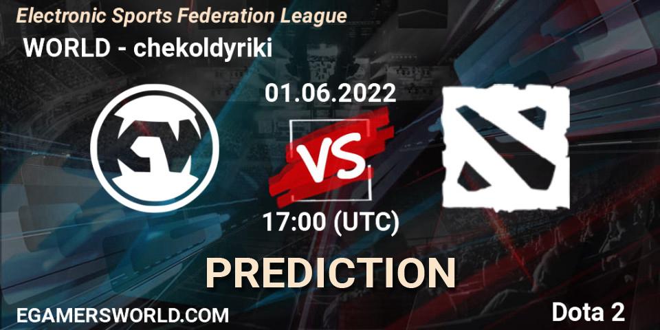 Prognose für das Spiel КИБЕР WORLD VS chekoldyriki. 01.06.2022 at 17:11. Dota 2 - Electronic Sports Federation League
