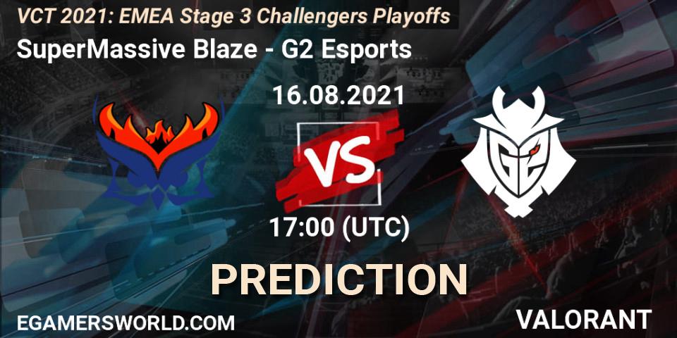Prognose für das Spiel SuperMassive Blaze VS G2 Esports. 16.08.2021 at 18:15. VALORANT - VCT 2021: EMEA Stage 3 Challengers Playoffs