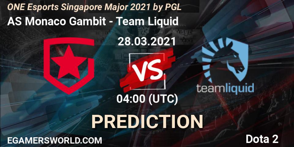 Prognose für das Spiel AS Monaco Gambit VS Team Liquid. 28.03.21. Dota 2 - ONE Esports Singapore Major 2021