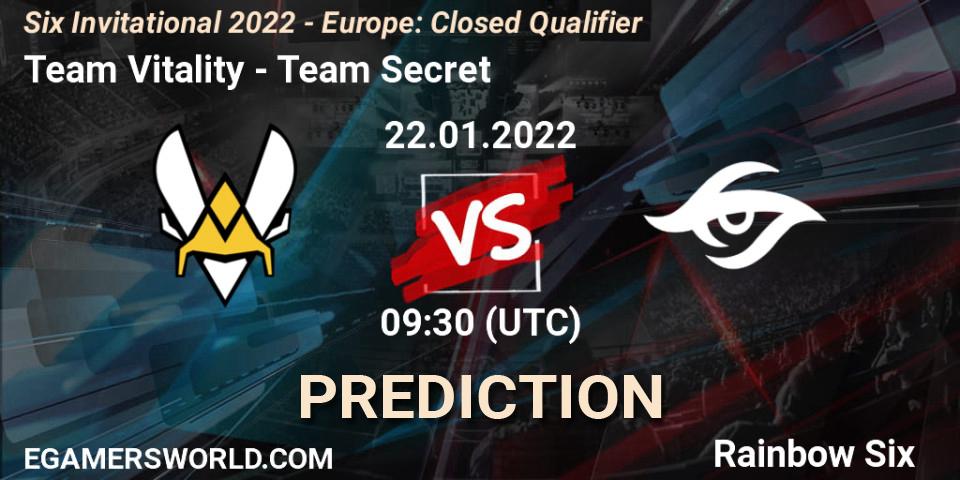 Prognose für das Spiel Team Vitality VS Team Secret. 22.01.22. Rainbow Six - Six Invitational 2022 - Europe: Closed Qualifier