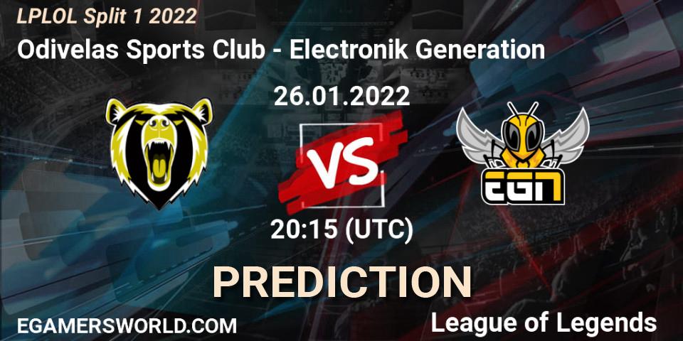 Prognose für das Spiel Odivelas Sports Club VS Electronik Generation. 26.01.2022 at 20:15. LoL - LPLOL Split 1 2022