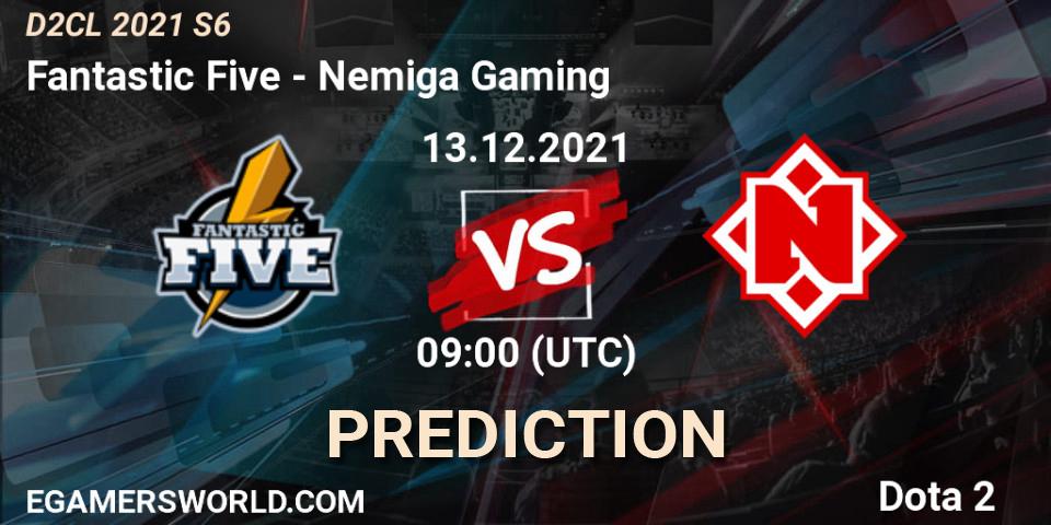 Prognose für das Spiel Fantastic Five VS Nemiga Gaming. 13.12.2021 at 09:04. Dota 2 - Dota 2 Champions League 2021 Season 6