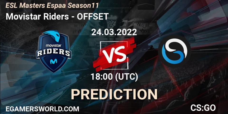 Prognose für das Spiel Movistar Riders VS OFFSET. 24.03.2022 at 18:00. Counter-Strike (CS2) - ESL Masters España Season 11