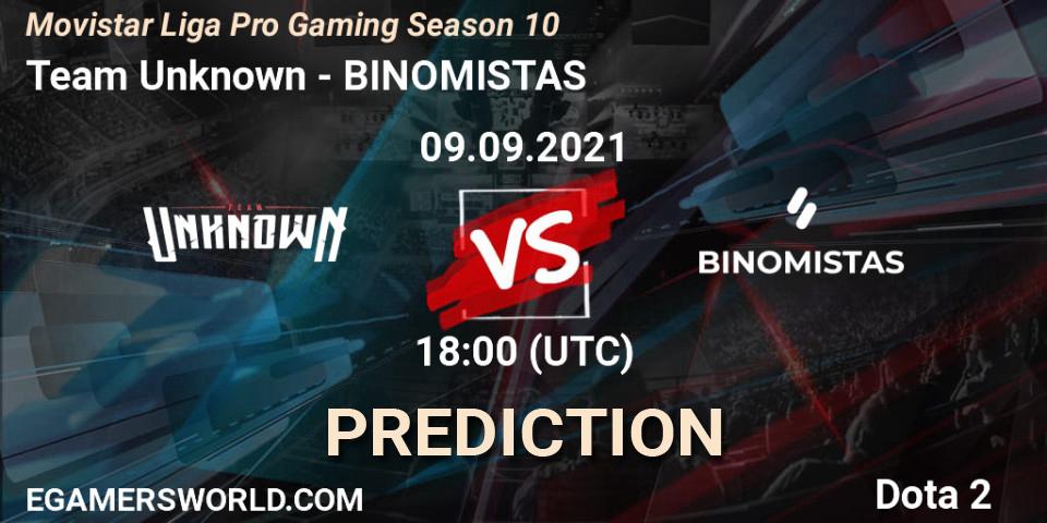 Prognose für das Spiel Team Unknown VS BINOMISTAS. 09.09.21. Dota 2 - Movistar Liga Pro Gaming Season 10