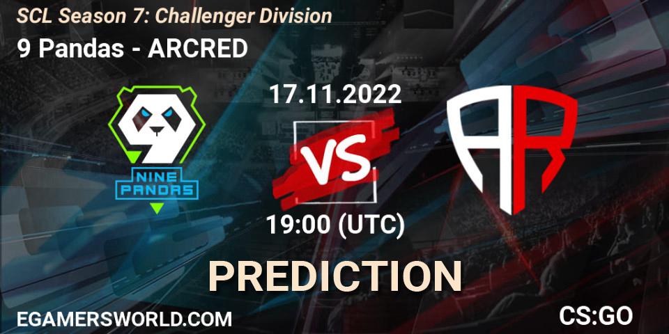 Prognose für das Spiel 9 Pandas VS ARCRED. 17.11.2022 at 15:00. Counter-Strike (CS2) - SCL Season 7: Challenger Division