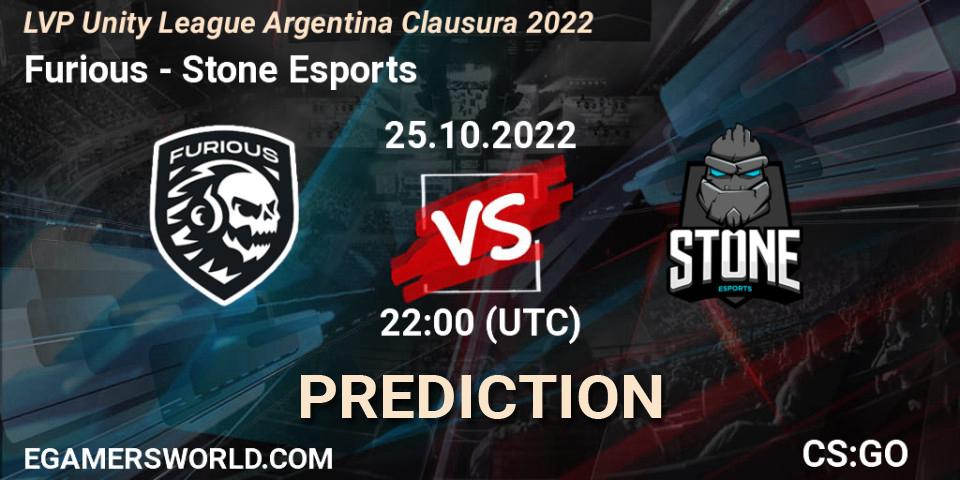 Prognose für das Spiel Furious VS Stone Esports. 25.10.2022 at 22:00. Counter-Strike (CS2) - LVP Unity League Argentina Clausura 2022