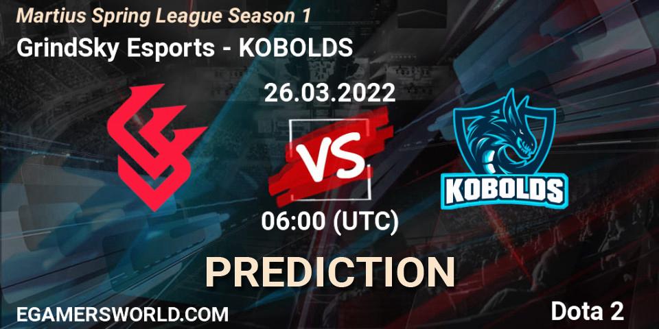Prognose für das Spiel GrindSky Esports VS KOBOLDS. 23.03.2022 at 05:07. Dota 2 - Martius Spring League Season 1