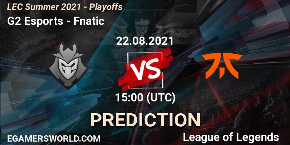 Prognose für das Spiel G2 Esports VS Fnatic. 22.08.2021 at 15:00. LoL - LEC Summer 2021 - Playoffs