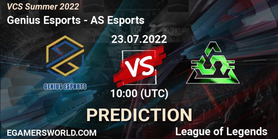 Prognose für das Spiel Genius Esports VS AS Esports. 23.07.2022 at 10:00. LoL - VCS Summer 2022