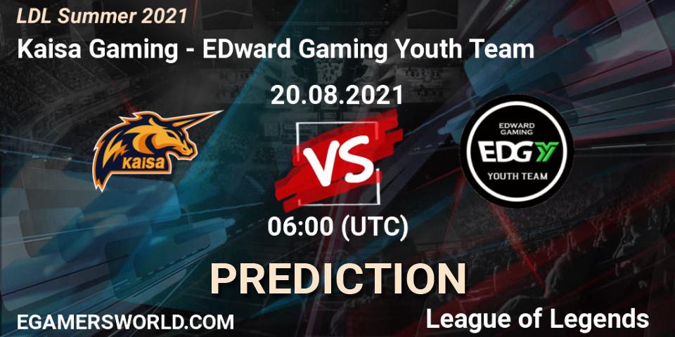 Prognose für das Spiel Kaisa Gaming VS EDward Gaming Youth Team. 20.08.2021 at 06:00. LoL - LDL Summer 2021