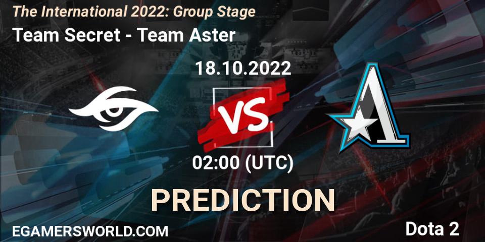 Prognose für das Spiel Team Secret VS Team Aster. 18.10.22. Dota 2 - The International 2022: Group Stage