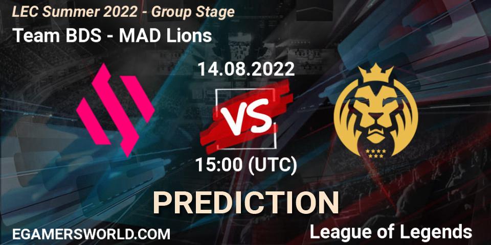 Prognose für das Spiel Team BDS VS MAD Lions. 14.08.22. LoL - LEC Summer 2022 - Group Stage