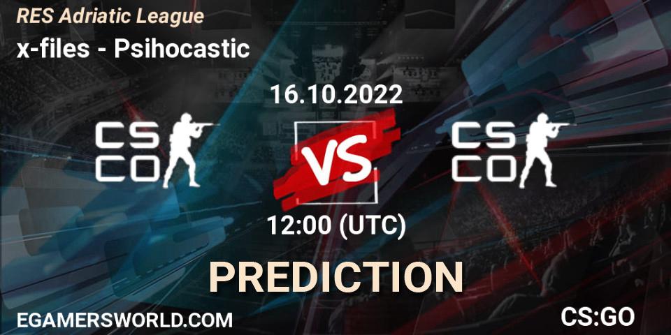 Prognose für das Spiel x-files VS Psihocastic. 16.10.2022 at 12:00. Counter-Strike (CS2) - RES Adriatic League