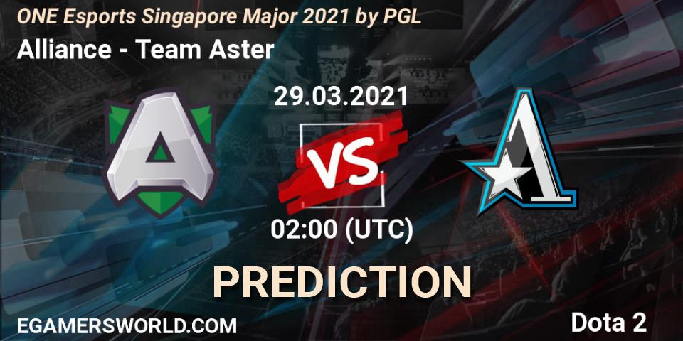 Prognose für das Spiel Alliance VS Team Aster. 29.03.21. Dota 2 - ONE Esports Singapore Major 2021