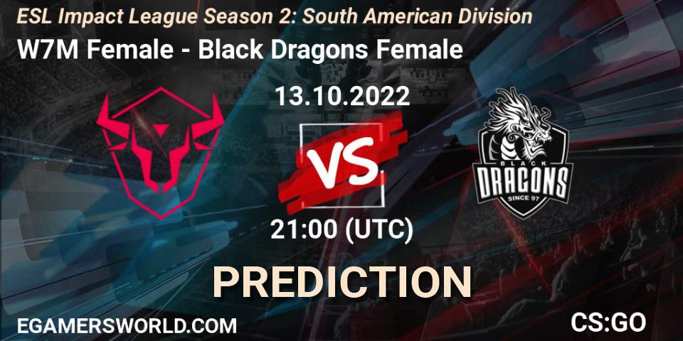 Prognose für das Spiel W7M Female VS Black Dragons Female. 13.10.2022 at 21:00. Counter-Strike (CS2) - ESL Impact League Season 2: South American Division