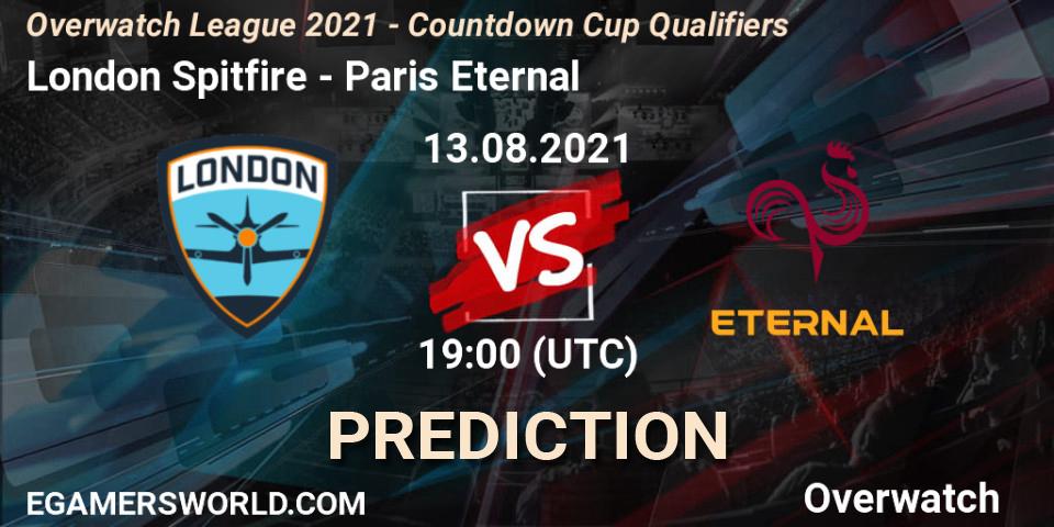 Prognose für das Spiel London Spitfire VS Paris Eternal. 13.08.21. Overwatch - Overwatch League 2021 - Countdown Cup Qualifiers