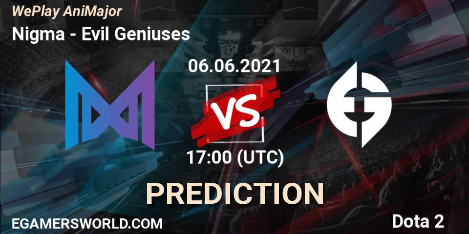 Prognose für das Spiel Nigma VS Evil Geniuses. 06.06.21. Dota 2 - WePlay AniMajor 2021