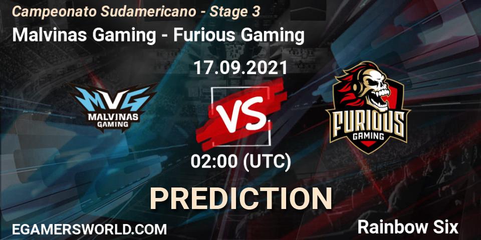 Prognose für das Spiel Malvinas Gaming VS Furious Gaming. 17.09.2021 at 00:00. Rainbow Six - Campeonato Sudamericano - Stage 3