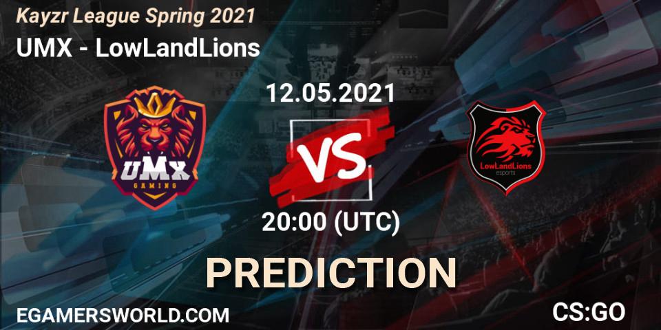 Prognose für das Spiel UMX VS LowLandLions. 12.05.2021 at 20:00. Counter-Strike (CS2) - Kayzr League Spring 2021