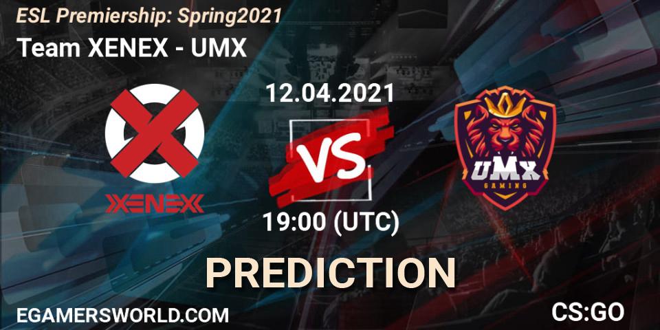 Prognose für das Spiel XENEX VS UMX. 12.04.2021 at 19:00. Counter-Strike (CS2) - ESL Premiership: Spring 2021
