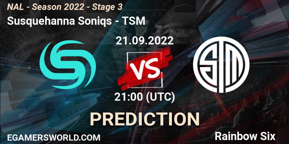 Prognose für das Spiel Susquehanna Soniqs VS TSM. 21.09.22. Rainbow Six - NAL - Season 2022 - Stage 3