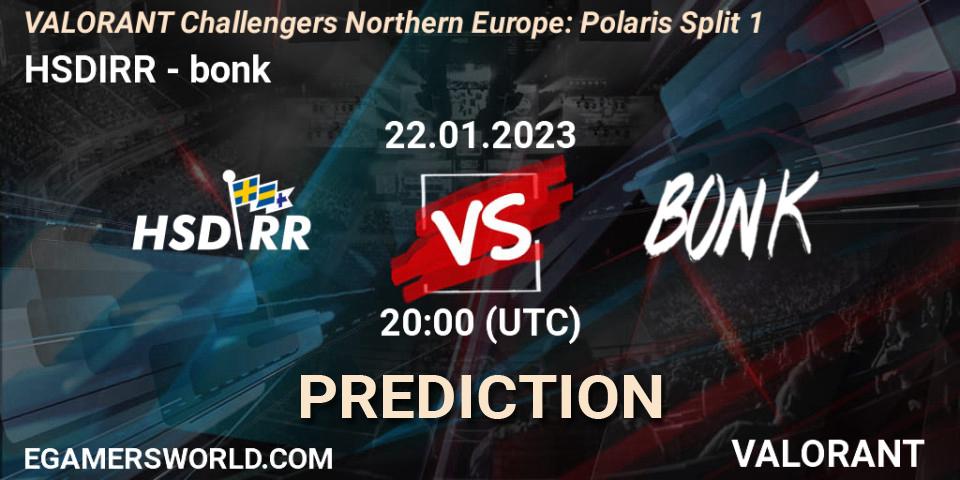 Prognose für das Spiel HSDIRR VS bonk. 22.01.2023 at 20:00. VALORANT - VALORANT Challengers 2023 Northern Europe: Polaris Split 1