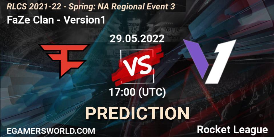 Prognose für das Spiel FaZe Clan VS Version1. 29.05.2022 at 17:00. Rocket League - RLCS 2021-22 - Spring: NA Regional Event 3