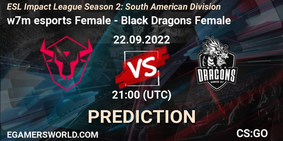 Prognose für das Spiel w7m esports Female VS Black Dragons Female. 22.09.2022 at 21:00. Counter-Strike (CS2) - ESL Impact League Season 2: South American Division