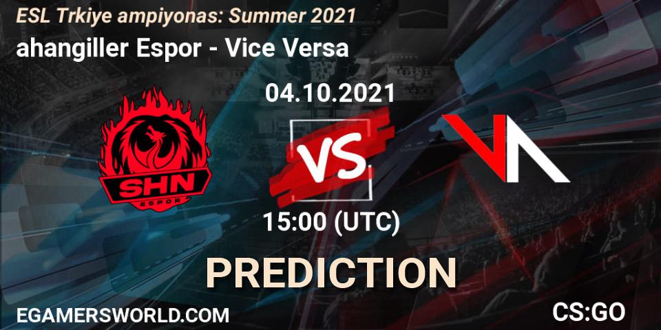 Prognose für das Spiel Şahangiller Espor VS Vice Versa. 04.10.2021 at 15:00. Counter-Strike (CS2) - ESL Türkiye Şampiyonası: Summer 2021