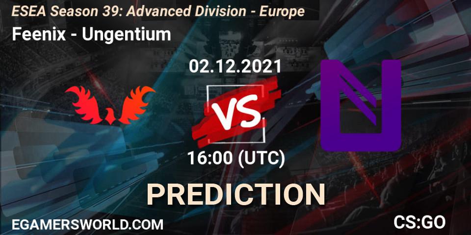 Prognose für das Spiel Feenix VS Ungentium. 02.12.2021 at 16:00. Counter-Strike (CS2) - ESEA Season 39: Advanced Division - Europe
