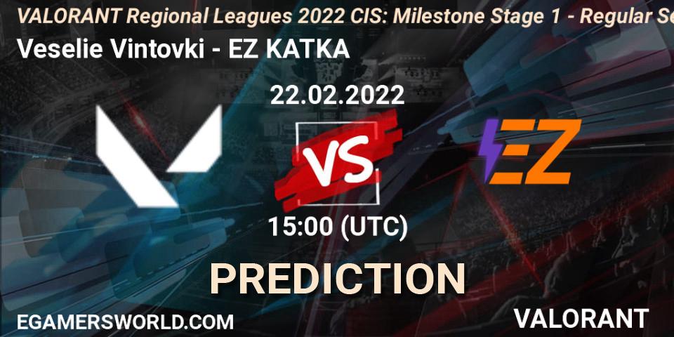 Prognose für das Spiel Veselie Vintovki VS EZ KATKA. 22.02.2022 at 17:45. VALORANT - VALORANT Regional Leagues 2022 CIS: Milestone Stage 1 - Regular Season