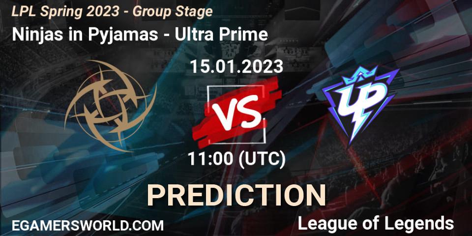 Prognose für das Spiel Ninjas in Pyjamas VS Ultra Prime. 15.01.2023 at 12:00. LoL - LPL Spring 2023 - Group Stage