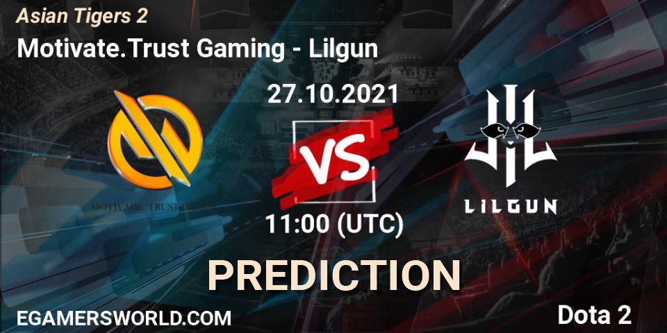 Prognose für das Spiel Motivate.Trust Gaming VS Lilgun. 27.10.2021 at 11:31. Dota 2 - Moon Studio Asian Tigers 2