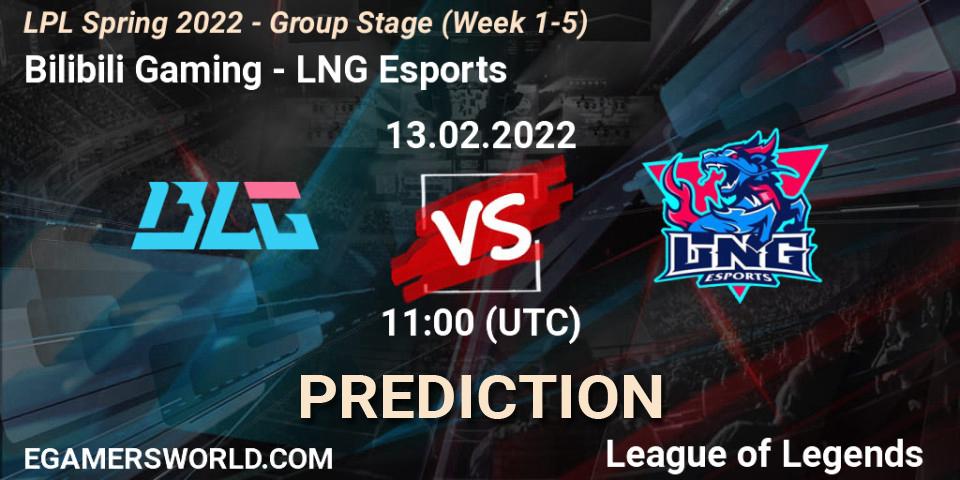 Prognose für das Spiel Bilibili Gaming VS LNG Esports. 13.02.2022 at 12:45. LoL - LPL Spring 2022 - Group Stage (Week 1-5)