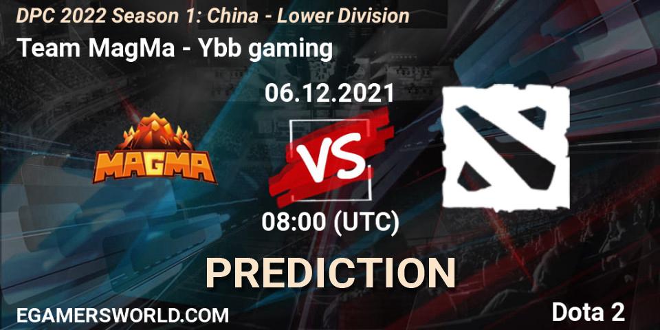 Prognose für das Spiel Team MagMa VS Ybb gaming. 06.12.2021 at 07:57. Dota 2 - DPC 2022 Season 1: China - Lower Division