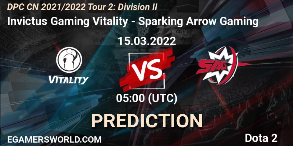 Prognose für das Spiel Invictus Gaming Vitality VS Sparking Arrow Gaming. 15.03.22. Dota 2 - DPC 2021/2022 Tour 2: CN Division II (Lower)