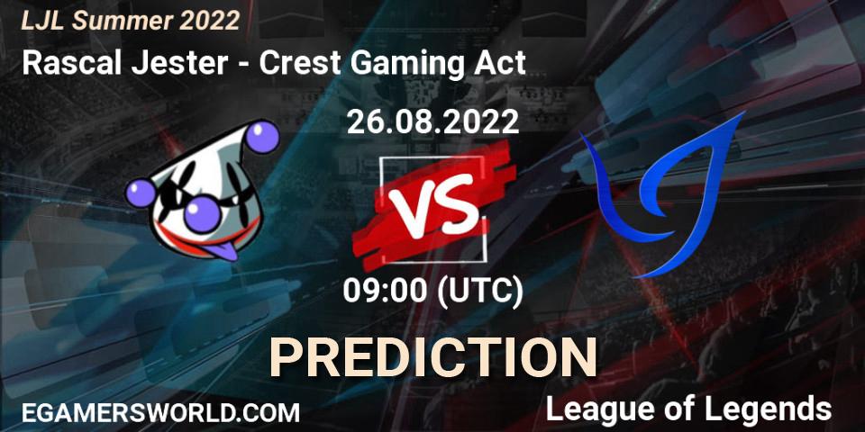 Prognose für das Spiel Rascal Jester VS Crest Gaming Act. 26.08.22. LoL - LJL Summer 2022