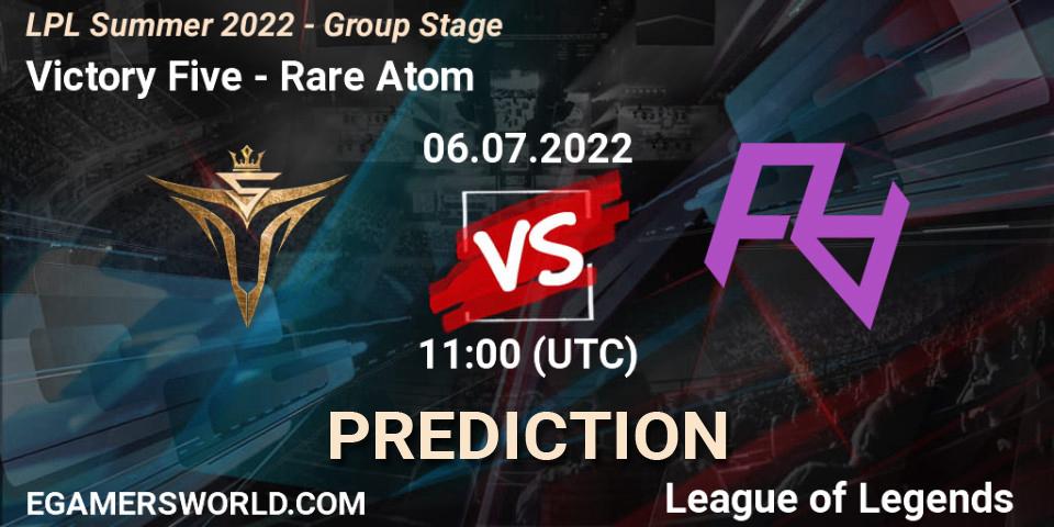Prognose für das Spiel Victory Five VS Rare Atom. 06.07.2022 at 11:40. LoL - LPL Summer 2022 - Group Stage